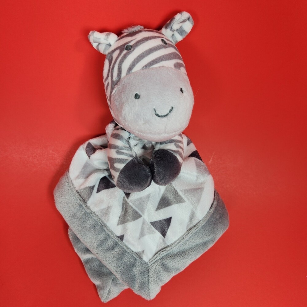 Lullaby Lane Zebra  Lovey Rattle Security Blanket Soft Plush Gray White Velour